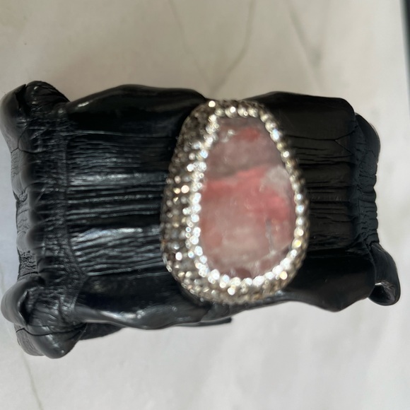 Croc embossed leather cuff with Druzy center piece. - Picture 2 of 7